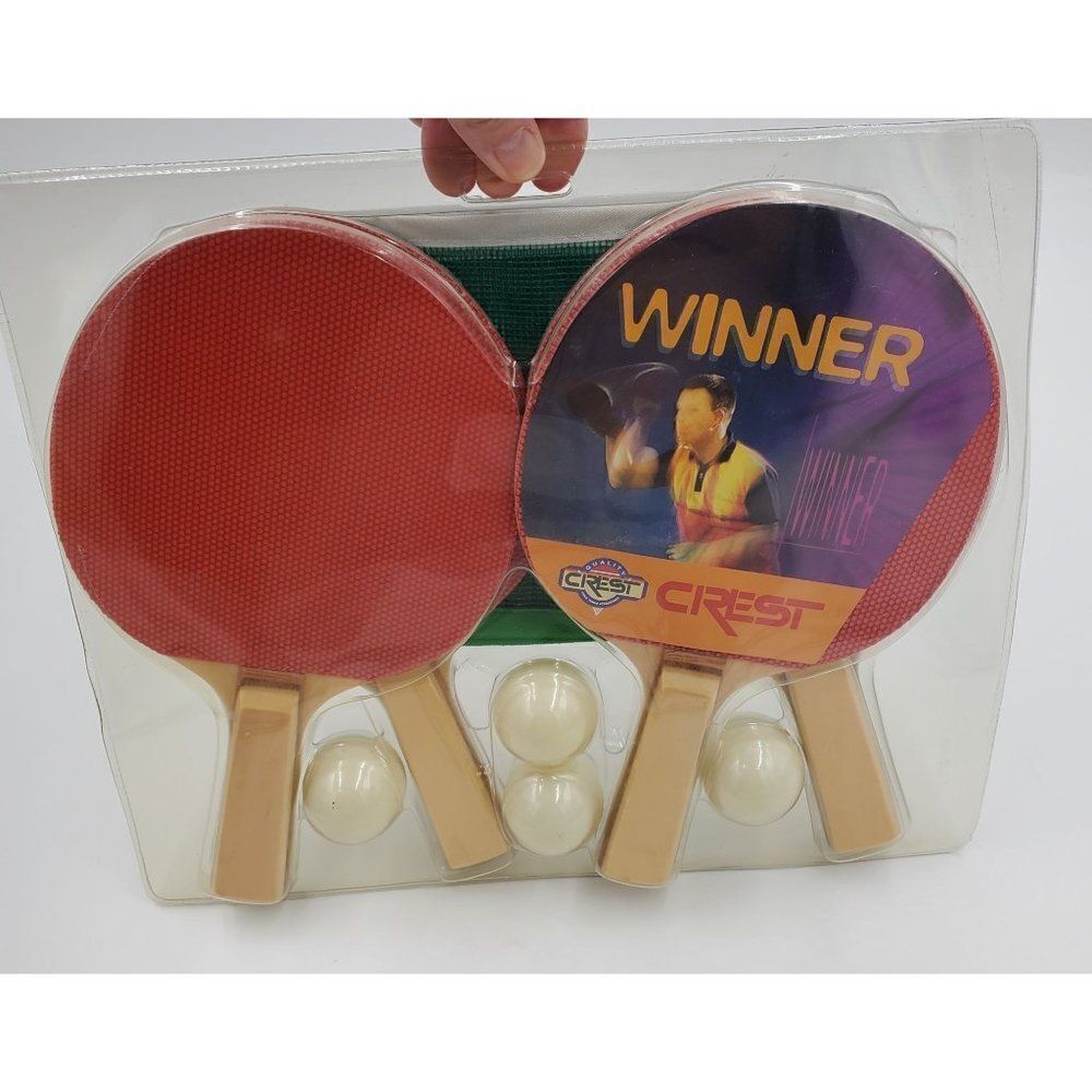 Vintage Crest Ping Pong Set Paddles Balls Net Table Tennis